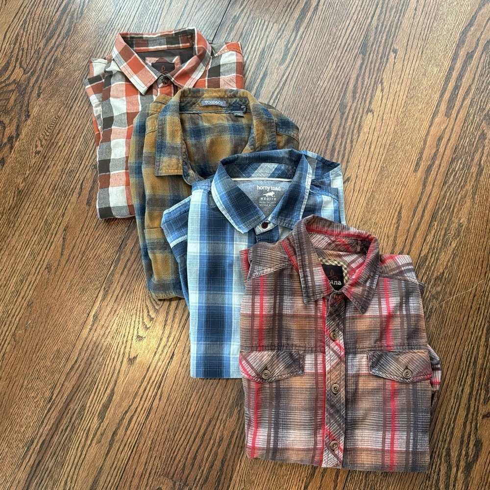 Set Of 4 Men's M Button Shirts Prana Horny Toad & Co Hiking Outdoors EUC